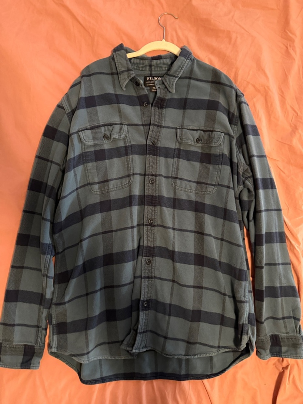 Filson Green and Navy Plaid Button-Down Shirt XXL Long - for tall people